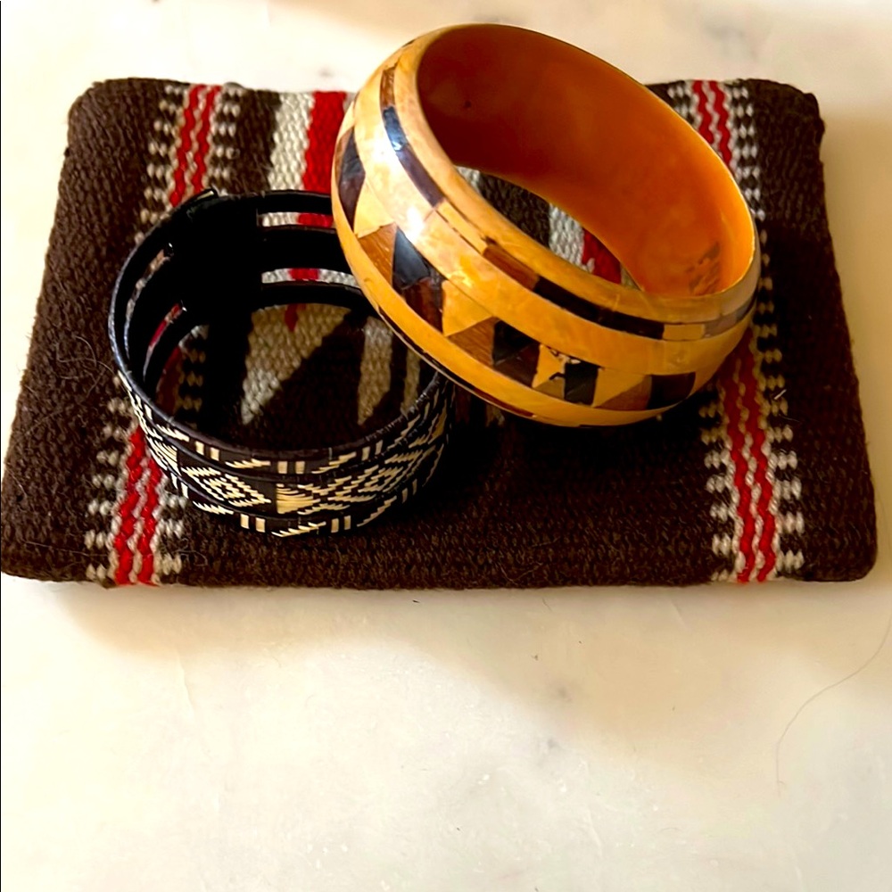 LAST CALL Vintage bangle bundle, wood and leather